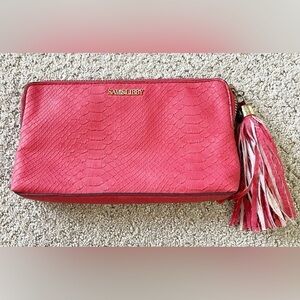 Sam and Libby Cherry Red Faux Leather Clutch Snakeskin Tassel Strap Holiday